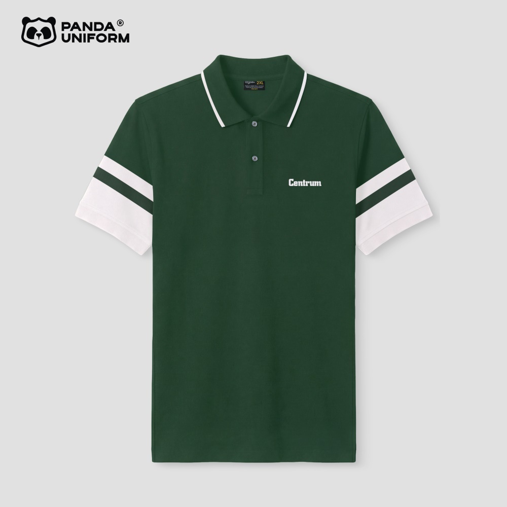 Mẫu áo polo xanh nhiệt đới phối tay trắng đồng phục công ty