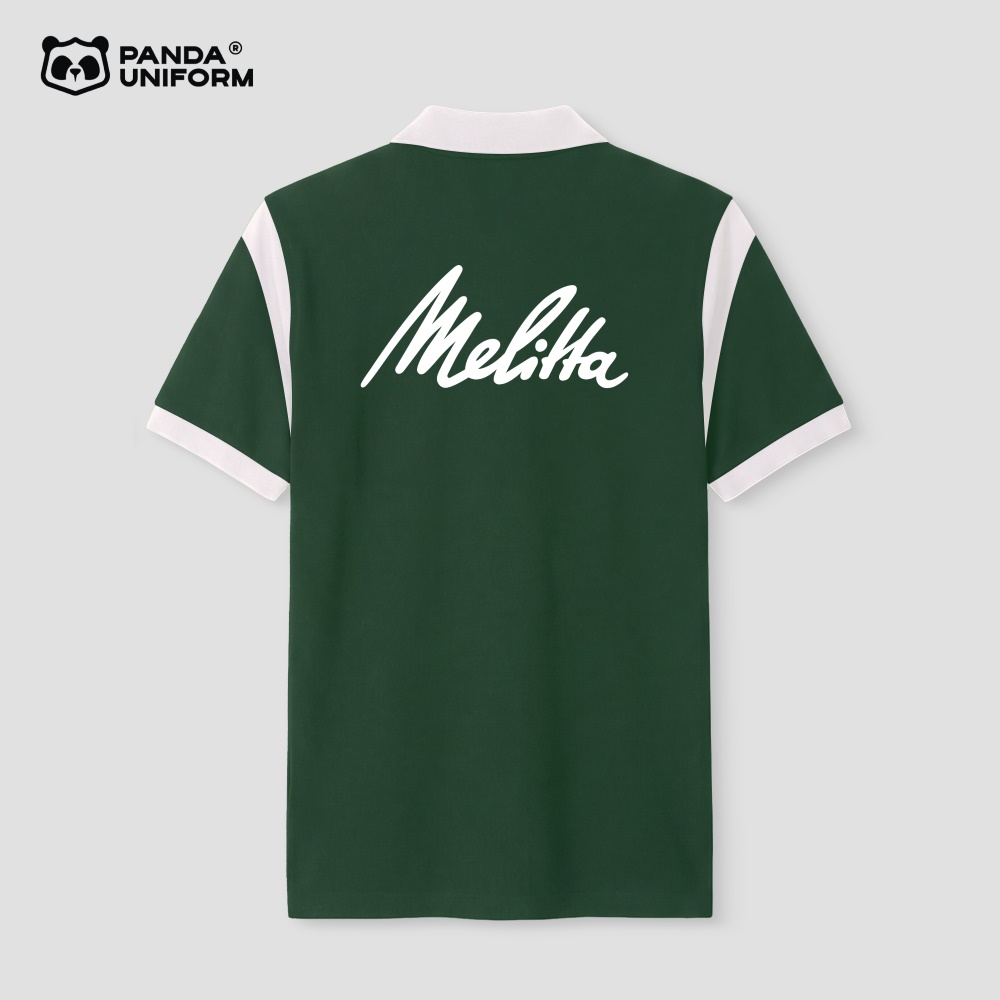 Mẫu áo polo xanh nhiệt đới phối vai trắng đồng phục công ty