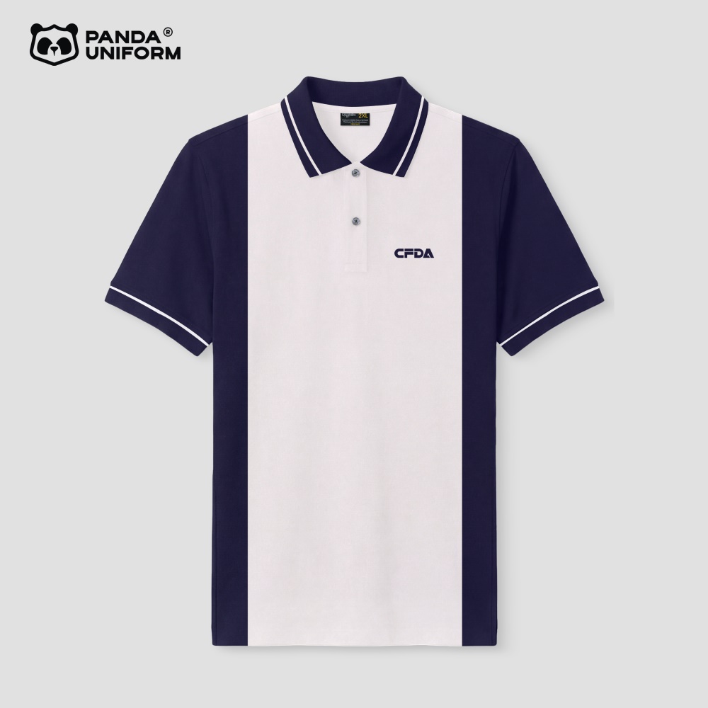 Mẫu áo polo xanh tím than phối trắng đồng phục công ty