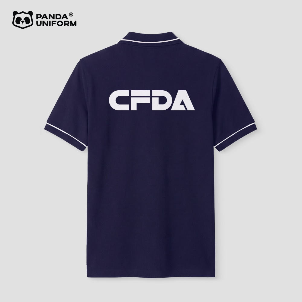 Mẫu áo polo xanh tím than phối trắng đồng phục công ty